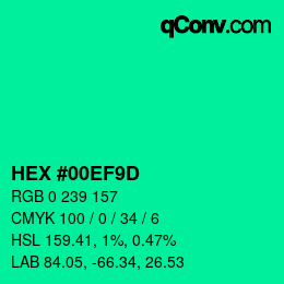 Color code: HEX #00EF9D | qconv.com