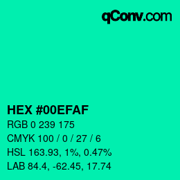 Color code: HEX #00EFAF | qconv.com