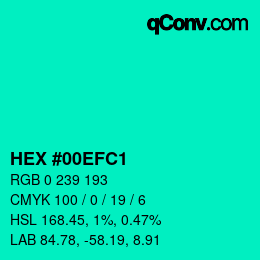 Color code: HEX #00EFC1 | qconv.com