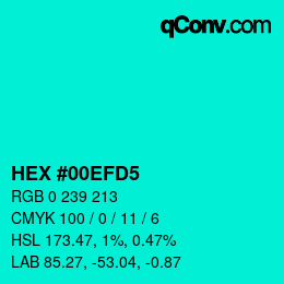 颜色代码: HEX #00EFD5 | qconv.com
