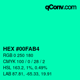 Color code: HEX #00FAB4 | qconv.com