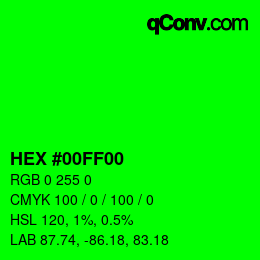 Code couleur: HEX #00FF00 | qconv.com