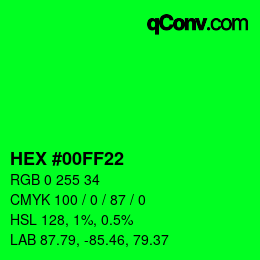 颜色代码: HEX #00FF22 | qconv.com