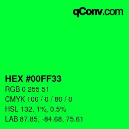 Farbcode: HEX #00FF33 | qconv.com