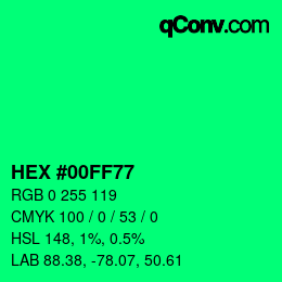 Farbcode: HEX #00FF77 | qconv.com