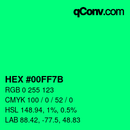 カラーコード: HEX #00FF7B | qconv.com