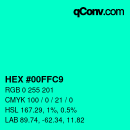 Color code: HEX #00FFC9 | qconv.com