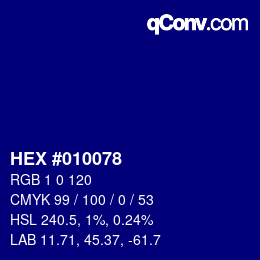 Color code: HEX #010078 | qconv.com