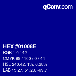Color code: HEX #01008E | qconv.com
