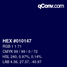 Color code: HEX #010147 | qconv.com