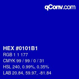 Color code: HEX #0101B1 | qconv.com