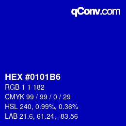 Color code: HEX #0101B6 | qconv.com