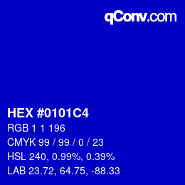 Color code: HEX #0101C4 | qconv.com