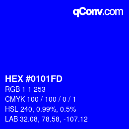 Color code: HEX #0101FD | qconv.com