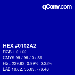 カラーコード: HEX #0102A2 | qconv.com