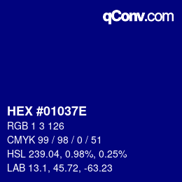 颜色代码: HEX #01037E | qconv.com