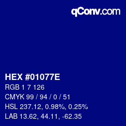 Color code: HEX #01077E | qconv.com