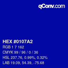 Color code: HEX #0107A2 | qconv.com