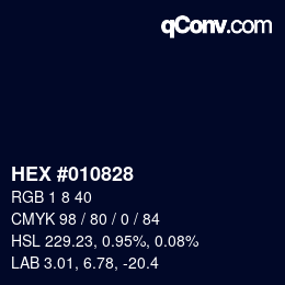 Farbcode: HEX #010828 | qconv.com