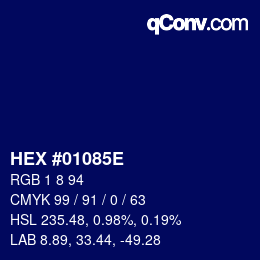 Code couleur: HEX #01085E | qconv.com