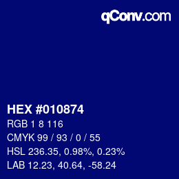 颜色代码: HEX #010874 | qconv.com