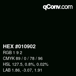 Código de color: HEX #010902 | qconv.com