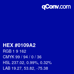カラーコード: HEX #0109A2 | qconv.com
