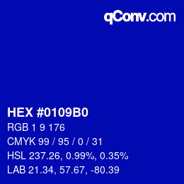 Color code: HEX #0109B0 | qconv.com