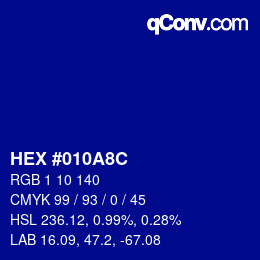 カラーコード: HEX #010A8C | qconv.com