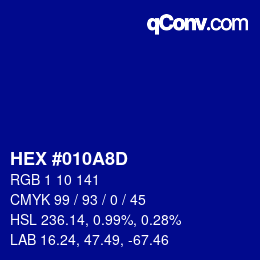 カラーコード: HEX #010A8D | qconv.com