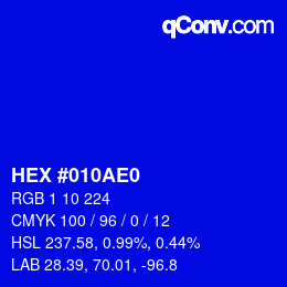 Color code: HEX #010AE0 | qconv.com