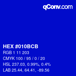 Color code: HEX #010BCB | qconv.com