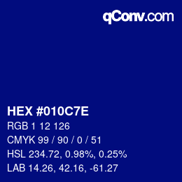Color code: HEX #010C7E | qconv.com