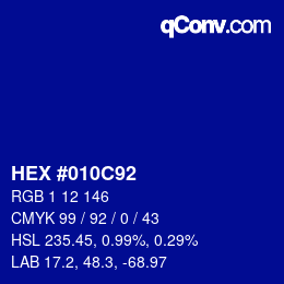 Color code: HEX #010C92 | qconv.com