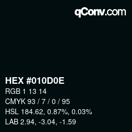 カラーコード: HEX #010D0E | qconv.com