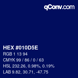 Farbcode: HEX #010D5E | qconv.com