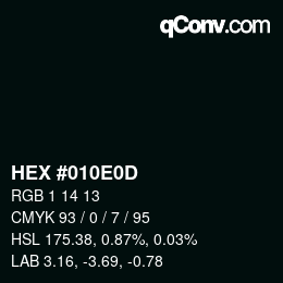 Color code: HEX #010E0D | qconv.com