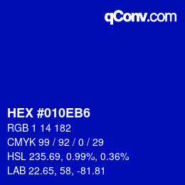 Color code: HEX #010EB6 | qconv.com