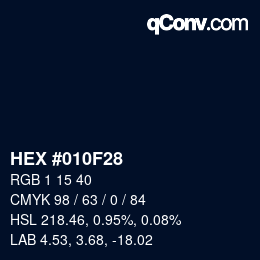 颜色代码: HEX #010F28 | qconv.com