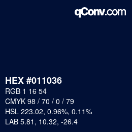 Farbcode: HEX #011036 | qconv.com