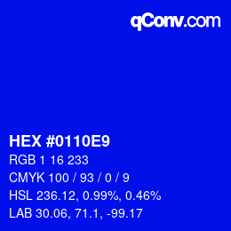 Color code: HEX #0110E9 | qconv.com