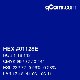 Color code: HEX #01128E | qconv.com