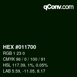 颜色代码: HEX #011700 | qconv.com