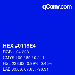 Color code: HEX #0118E4 | qconv.com