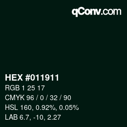 Color code: HEX #011911 | qconv.com