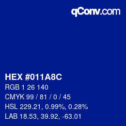 Color code: HEX #011A8C | qconv.com