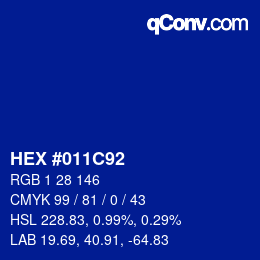 Color code: HEX #011C92 | qconv.com