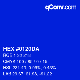Color code: HEX #0120DA | qconv.com