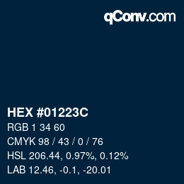 Color code: HEX #01223C | qconv.com