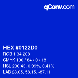 カラーコード: HEX #0122D0 | qconv.com
